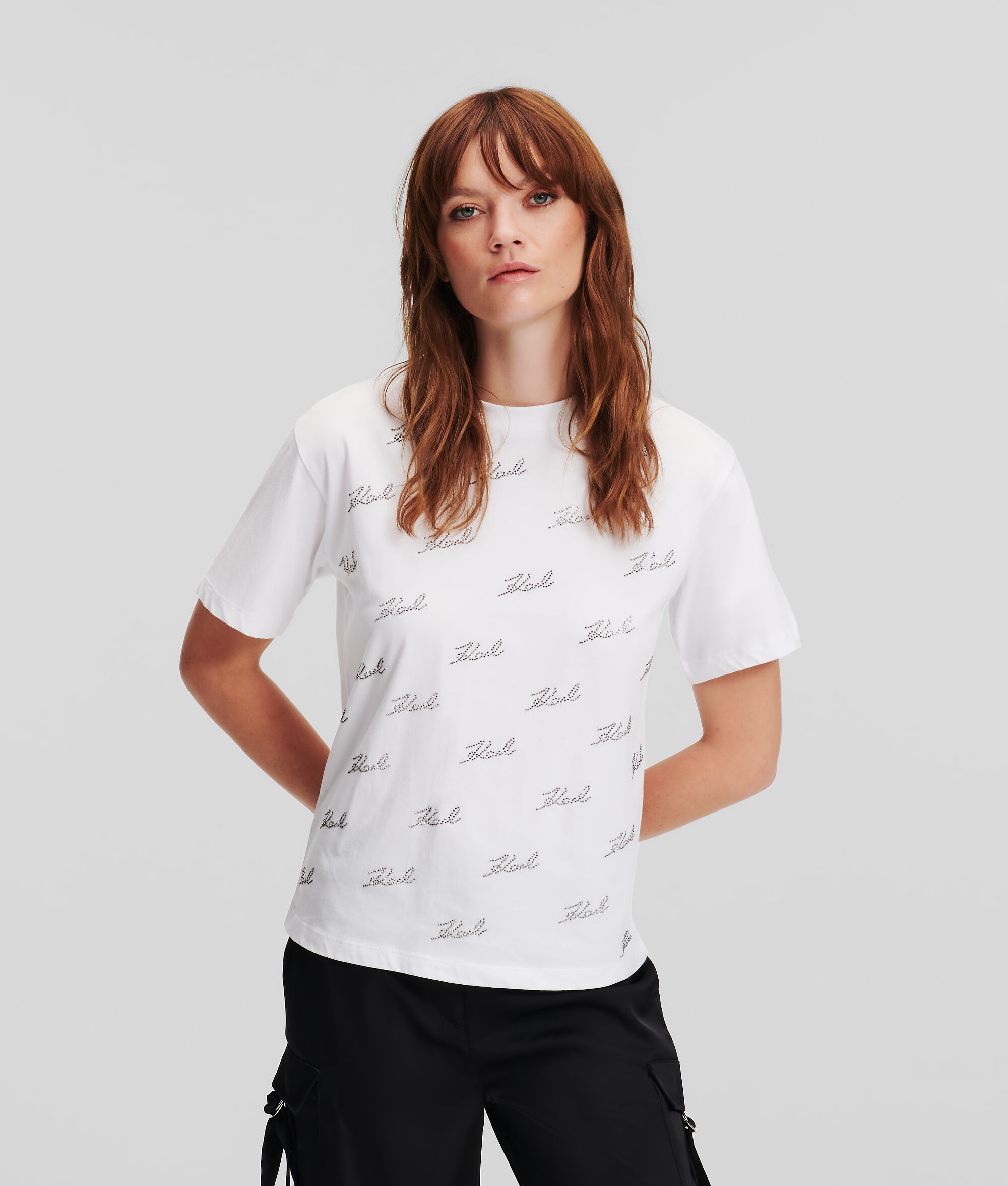 (image for) High Quality RHINESTONE KARL SIGNATURE T-SHIRT